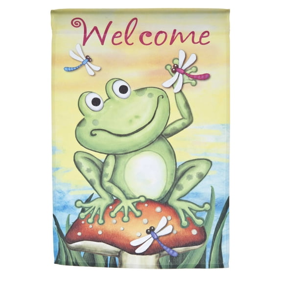 Spring Time Frog Welcome Lawn Flag by Garden Accents (12 x 18 Inch)
