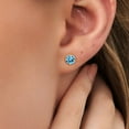 thumbnail image 3 of Gem Stone King 2.00 Ct Round 6mm Swiss Blue Topaz 14K Yellow Gold Stud Earrings for Women Men, 3 of 6
