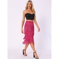 thumbnail image 2 of DARING DIVA Women's Bodycon Tiered Pencil Midi Tassel Fringe Skirts XL Hot Pink, 2 of 6