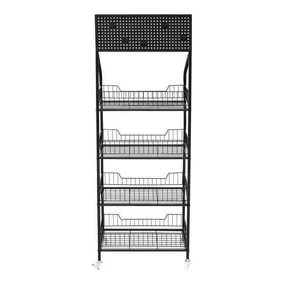 4-Tier Stand Storage Shelf, Metal Retail Display Rack with Hooks and Wheels, for Home Kitchen Restaurant Retail Store Display & Storage