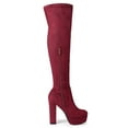 thumbnail image 3 of BLISSFUL STEP Women's Boot Platform Block Heel Over Knee Boots Burgundy 6, 3 of 8