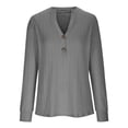 thumbnail image 4 of WREESH Womens Fashion T-Shirts V Neck Solid Color Pullover Regular Fit Button Henley Long Sleeve Tops Button Casual T-Shirt Top Blouse Gray, 4 of 6
