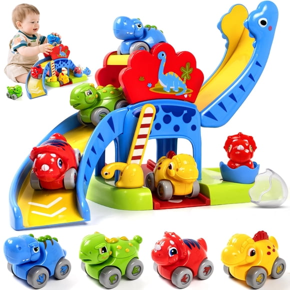 Marstone Juguete deslizante de dinosaurio para niños pequeños con 4 autos de animales