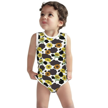 

Vsdgher Black Cow Sunflowers Print Baby Unisex Baby Cotton Sleeveless Bodysuits Soft and velvety comfortable and breathable