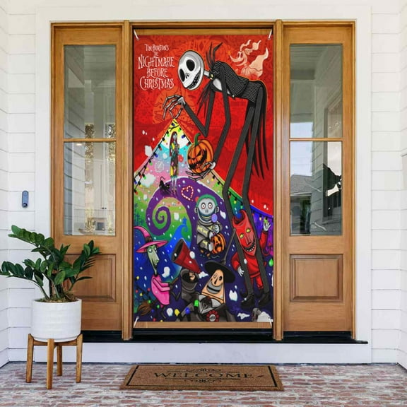 Door Cover Decorations The Nightmare Before Christmas Door Banner Porch Sign Banner For Indoor Outdoor Wall Home Party Supplies 72.8 x 35.4 Inch