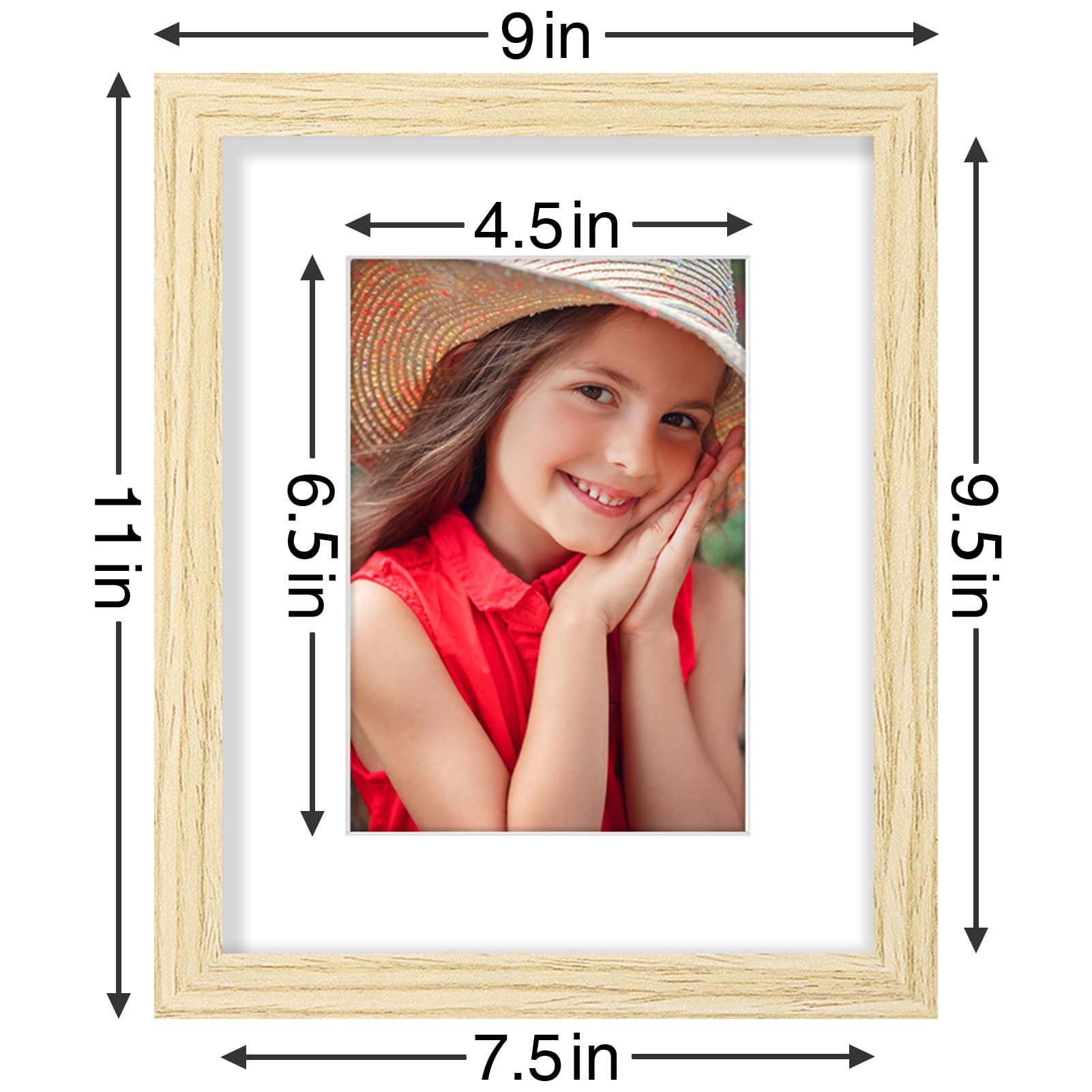 decorUhome 8x10 Natural Picture Frame Set of 9, Display 5x7 Pictures with Mat or 8x10 without Mat, Photo Frames for Wall or Tabletop