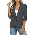 thumbnail image 4 of hoksml Women's Ruched 3/4 Sleeve Blazer, Shawl Lapel One-Button Open Front Jacket, Casual Work Office Blazer, 4 of 9