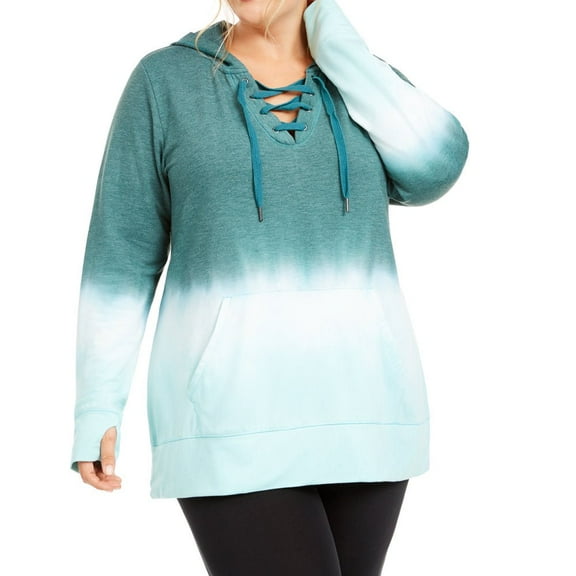 allbrand365 designer Ideology Womens Plus Size Ombre Lace Up Hoodie