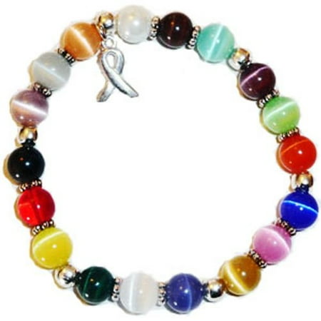 Beaded Elephant Bracelet Hidden Hollow Beads Stretchy Multi Cancer Packaged Awareness Bracelet- 8mm beads. Fits most adults. ()
