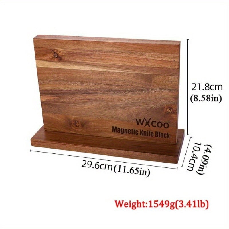 7PCS Professional Stainless Steel Kitchen Chef Knife Set With Double-sided Wooden Magnetic Knife Block Holder No Drilling Multipurpose Utility Boning Fish Cutting Knife for Home Kitchen Convenience