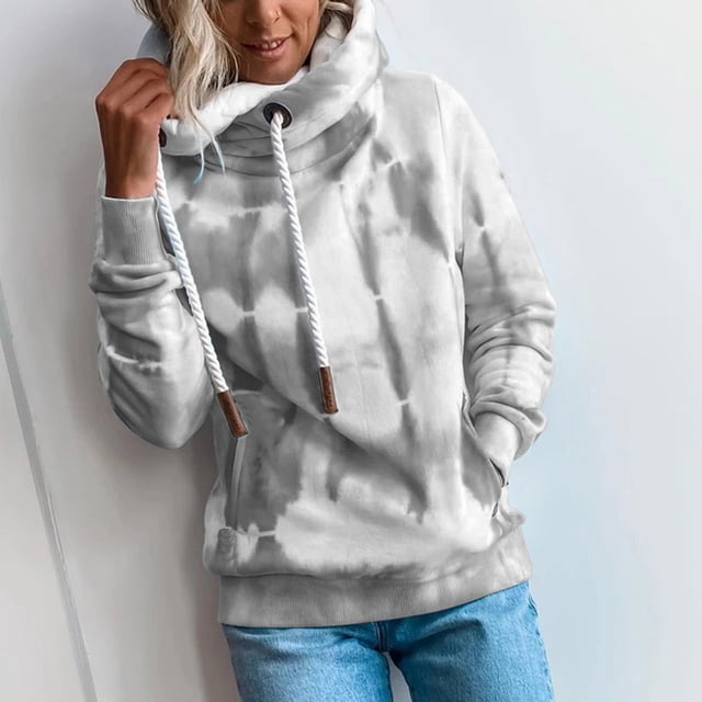 Chandail à Capuche pour Femmes, Imprimé Teinture sur Nœuds, Manches Longues, Poche, Ample
