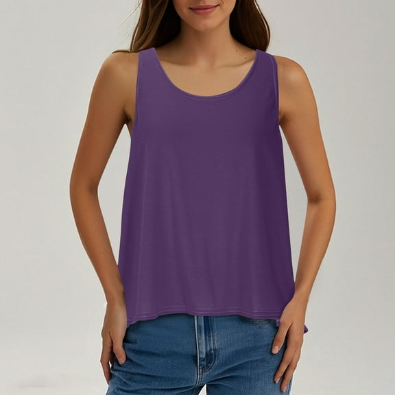 ITSAME Tank Tops for Womens, Sleeveless Loose Fit Round Neck Summer Causal Basic Blouse Purple L