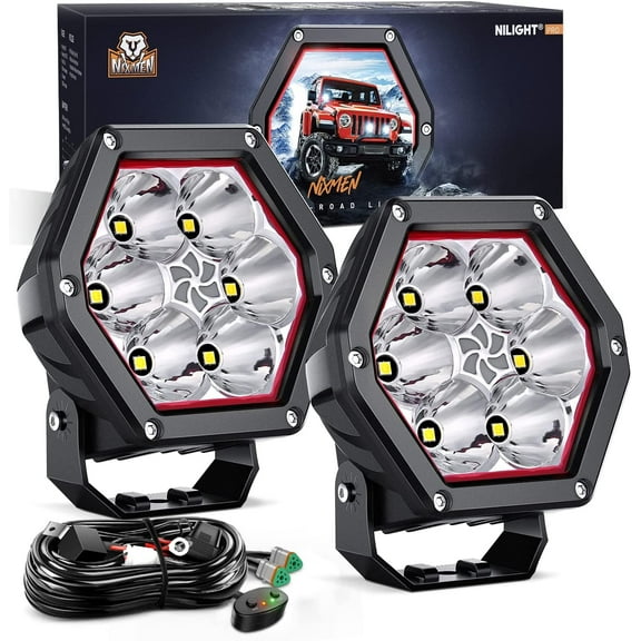 Nilight 4 Inch Hexagon LED Pod Lights with DRL 30W 2600LM 10°Super Spot Light 16AWG Wiring Harness Kit for Auxiliary Offroad LED Driving Work Lights for Truck UTV ATV SUV 4x4, 2 Years Warranty