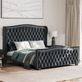 thumbnail image 2 of BELLEZE King Platform Bed Frame with Fast Charging Port, Upholstered Velvet King Size Bed Frame with Deep Button Tufted Headboard, Stable Headboard Bed frame, No Box Spring Needed - Oslo (Gray), 2 of 7