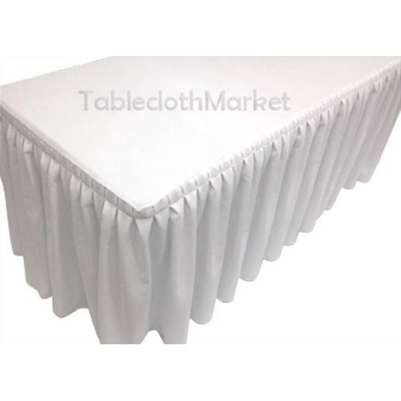 5' Ft. Fitted Tablecloth Double Pleated Polyester Table Skirt Cover W/top Topper White