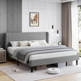 thumbnail image 2 of FULL Bed Frame with Headboard, Upholstered Bed Frame with Wood Slats, Sturdy Support Feet, No Box Spring Needed, Easy Assembly, Light Gray, 2 of 8