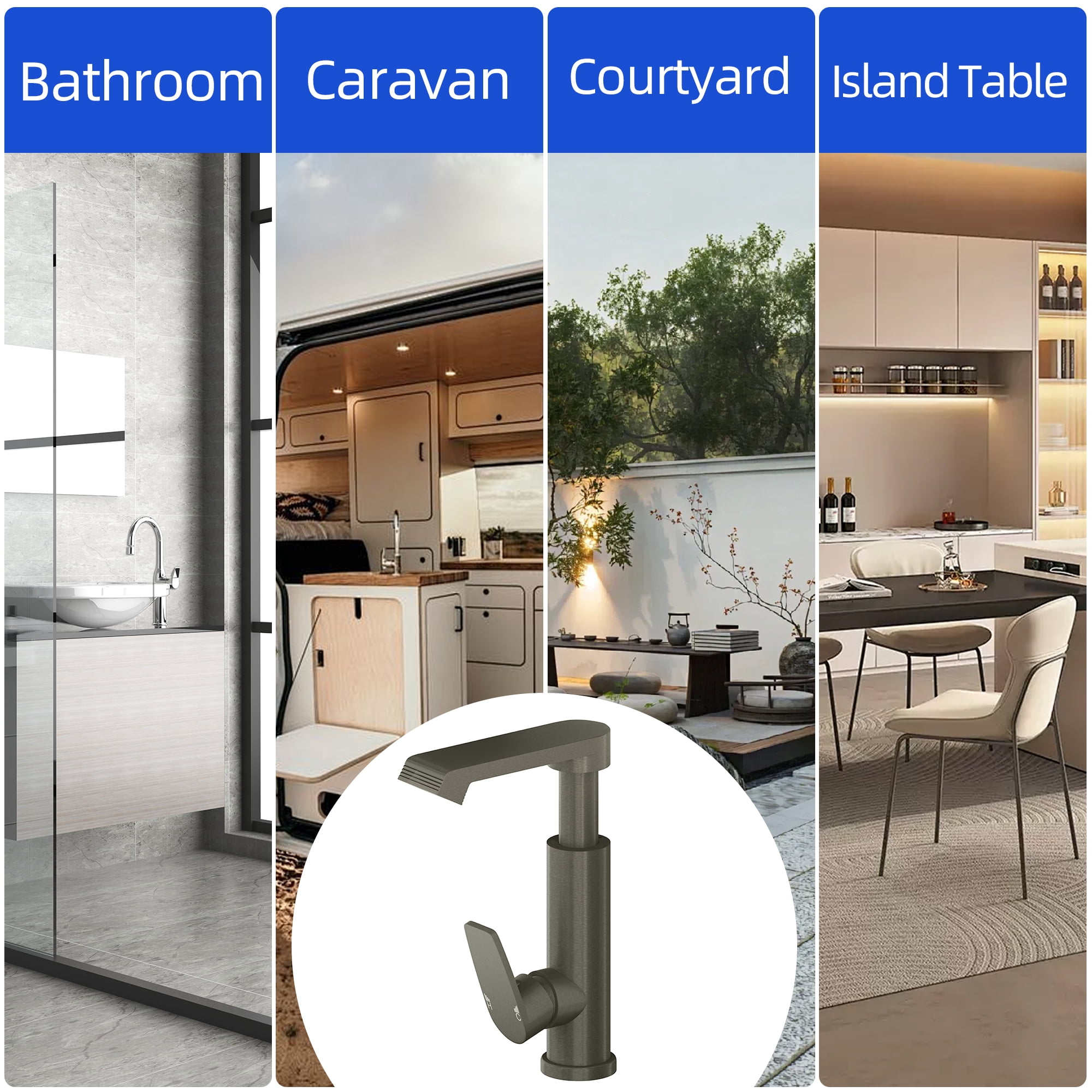 Vmopu Waterfall Bathroom Faucet Space Aluminum Brushed Gray Modern  Bathroom Sink Faucet with Single Handle one Hole with Hose for Vanity Basin RV Lavatory