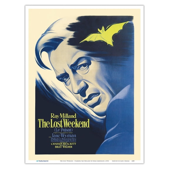 The Lost Weekend - Starring Ray Milland - Directed by Billy Wilder - Vintage French Film Noir Movie Poster by Boris Grinnson c.1945 - Master Art Print (Unframed) 9in x 12in