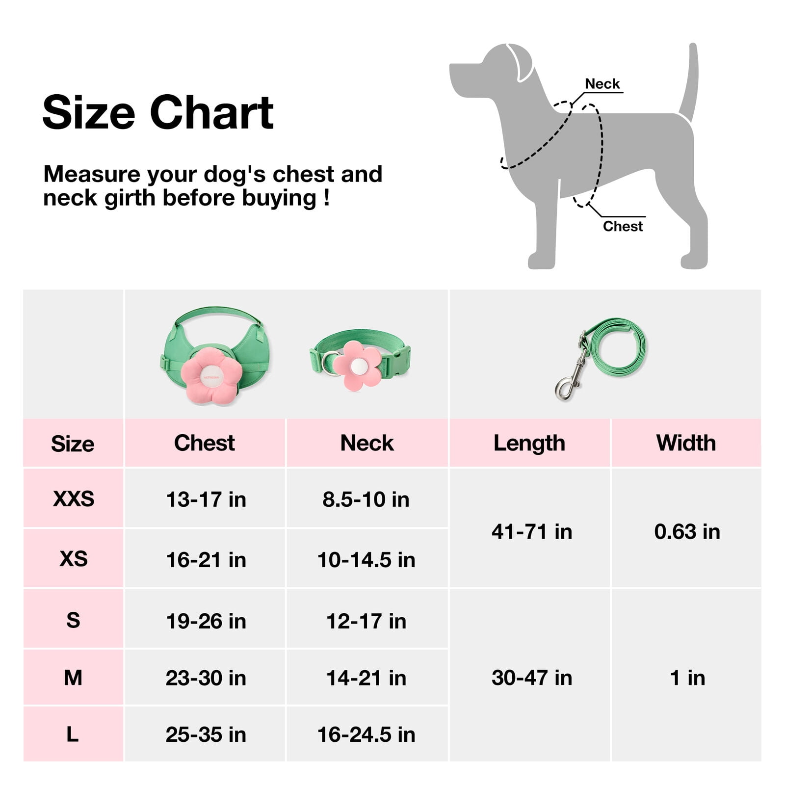 VETRESKA Flora Dog Harness & Backpack Leash with Collar 3 In 1 Set Adjustable No Pull Vest Harness