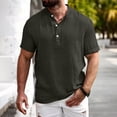 thumbnail image 2 of Antqov Linen Shirts for Men, Short Sleeve Solid Color Button Down Henley Collared Loose Lightweight Pullover Tops, Daily Stylish Casual Breathable T Shirt Summer Beach Shirts, 2 of 10
