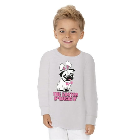 

Easter Puggy Graphic Toddler Long Sleeve Shirt - Happy Easter Day Tshirt for Kids - Festive Shirt Gifts