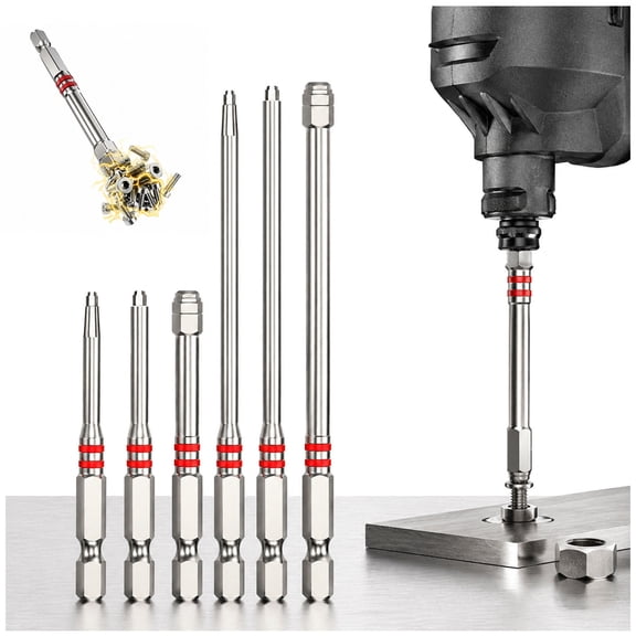 Pagoda Hex Screwdriver Bit Set,6-Piece Magnetic Hex Shank Pagoda Shaped Drill Bits,Impact Tough Power Bits,Multiple Hex Sizes Works with 1.5–6mm Nuts for Drill & Wrench