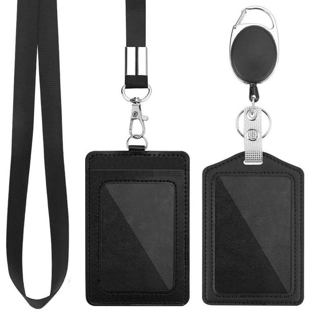 Diannasun 2 Pack Badge Holders, Vertical Pu Leather Id Badge Card Holder With 1 Clear Id Window, With Detachable Neck Lanyard Strap And Retractable Ba