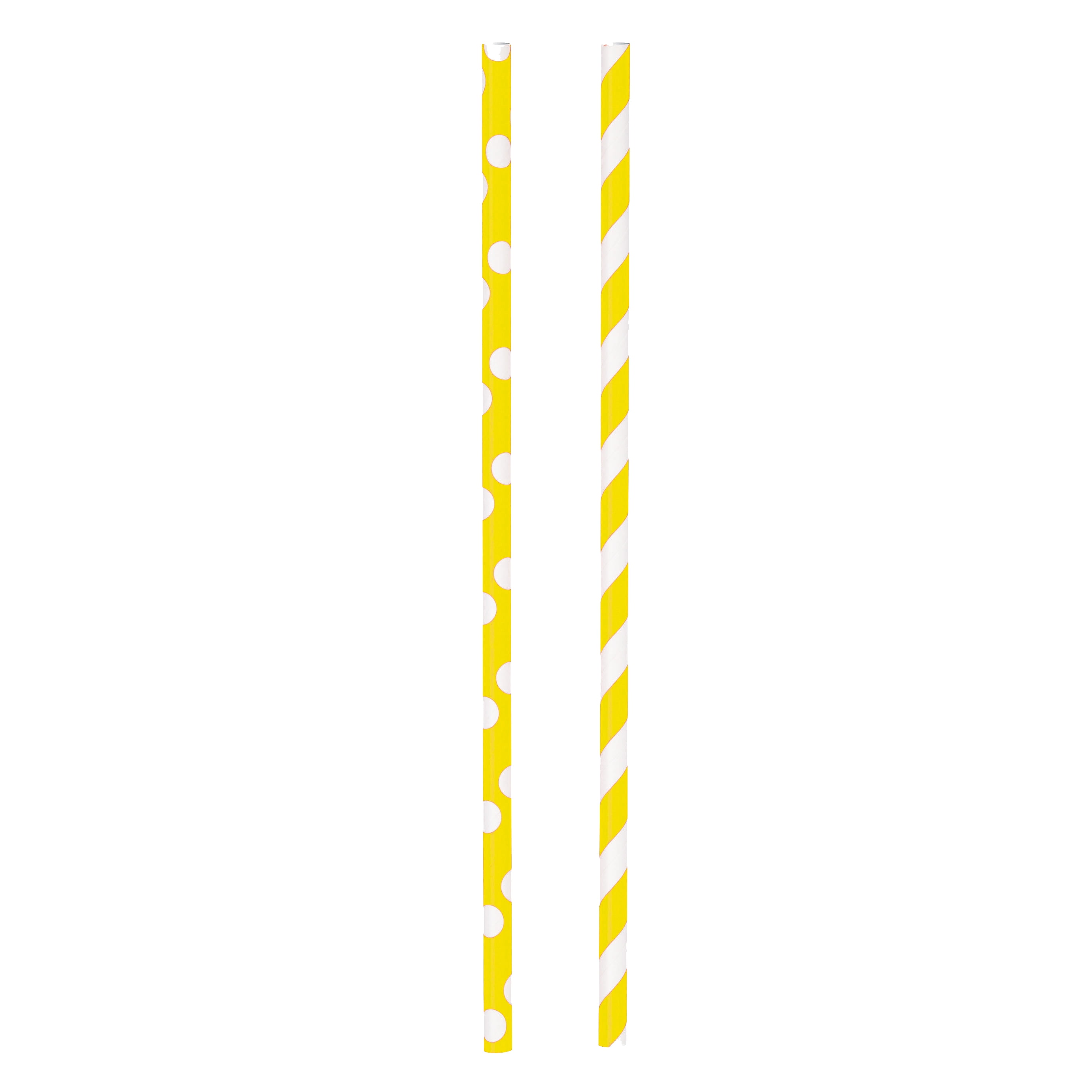 Way to Celebrate! Neon Yellow Polka Dot & Striped Paper Straws, 30ct