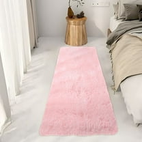 AuroraX Shaggy Bathroom Rug Mat Pink Soft Non-Slip Backing Plush Bath Mat Rug Bohemian 19x62 Inch Solid