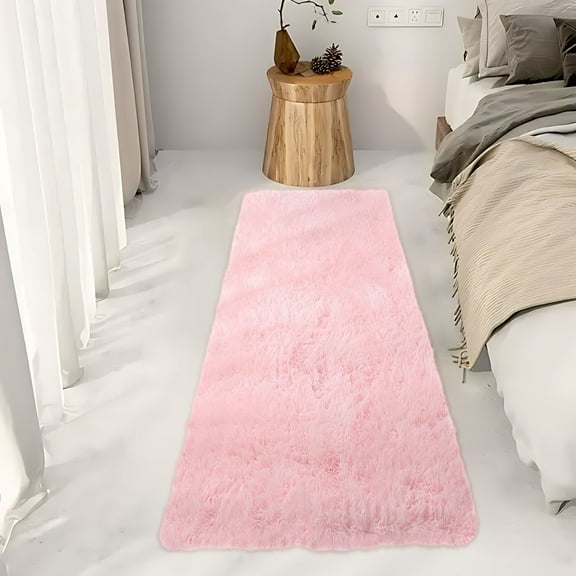 AuroraX Shaggy Bathroom Rug Mat Pink Soft Non-Slip Backing Plush Bath Mat Rug Bohemian 19x62 Inch Solid