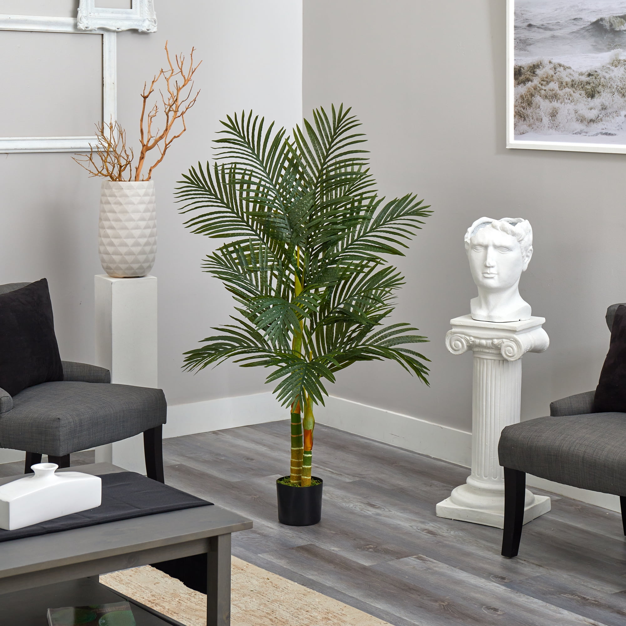 Nearly Natural 5' Golden Cane Palm Artificial Tree in Pot, Green