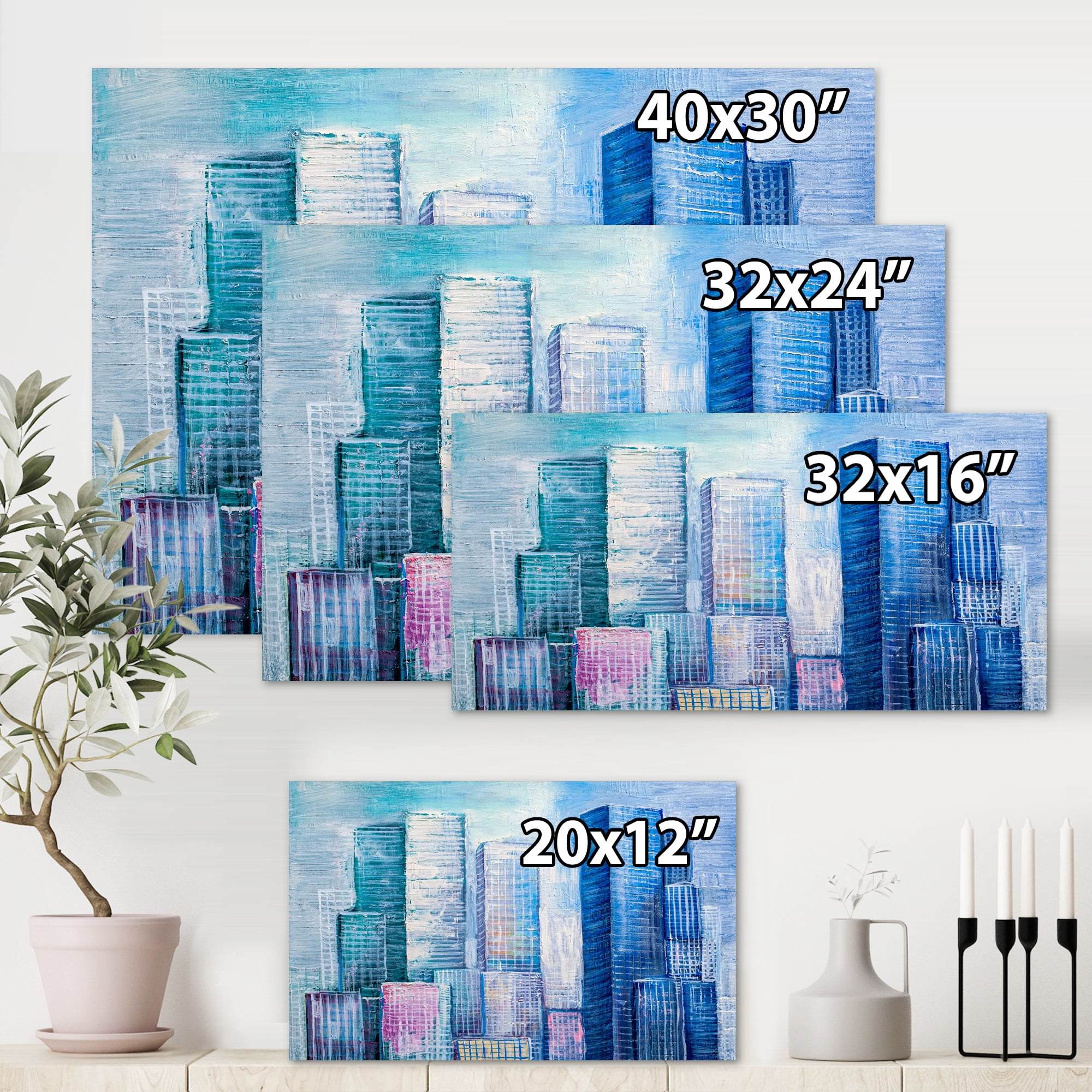 Designart ' Abstract Style Cityscape Panorama Skyscrapers I ' Modern Canvas Wall Art Print