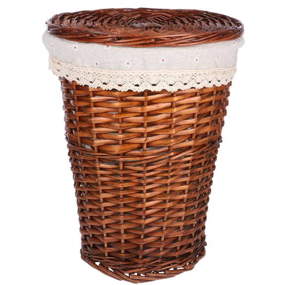 KAKOWELY Small Brown Woven Laundry Hamper with Lid for Clothes Storage and Sundries Holder