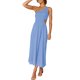 thumbnail image 4 of TRKIYQC vestidos largos acampanados para mujer 2022, verano sin mangas de un hombro fruncido Color sólido recorte de una pieza TRKIYQC casual, 4 of 6
