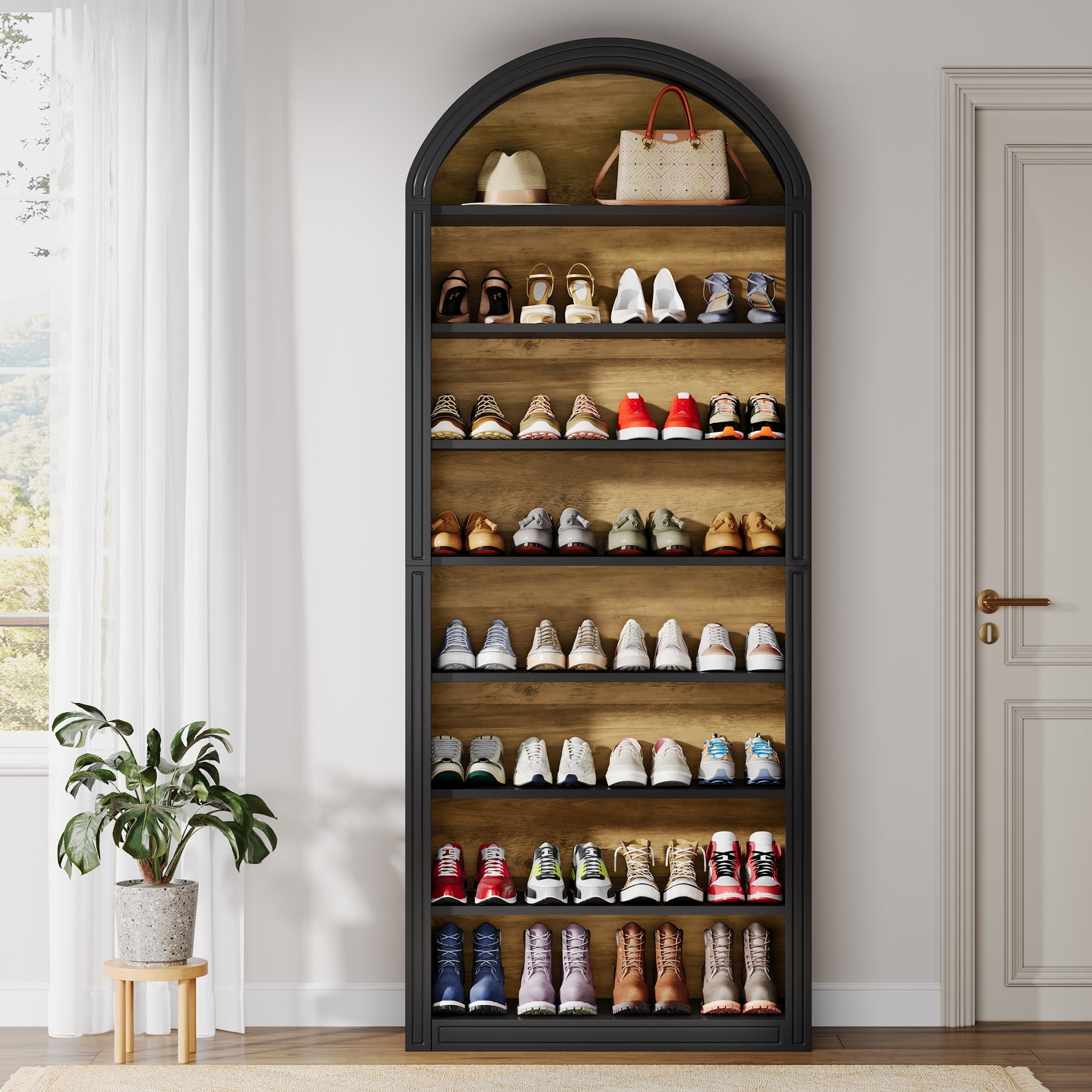 Tribesigns Shoe Storage Cabinet, 8-Tier Tall Black Shoe Organizer Cabinet, Large Wooden Freestanding Shoe Rack for Closet Entryway
