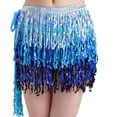 thumbnail image 3 of Women Belly Dance Skirt, Hip Belt Clothes, Dress Sequin Tassel Hip Scarf Wrap, Tassel Scarf Belt for Stage Performance Ballroom Club Nightclub Blue Black, 3 of 7