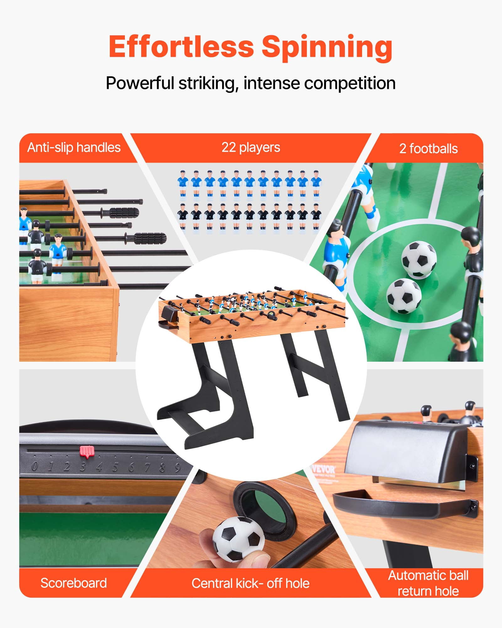 VEVOR Folding Foosball Table, 42 inch Standard Size Table, Indoor Full Size Foosball Tables for Home, Family, and Game Room, Durable Soccer Set, Includes 2 Balls