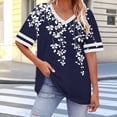 thumbnail image 2 of Plus Size T-Shirt for Women Oversized Short Sleeve V Neck Graphic Trendy Casual Loose Fit Summer Tops (4XL, Navy), 2 of 6