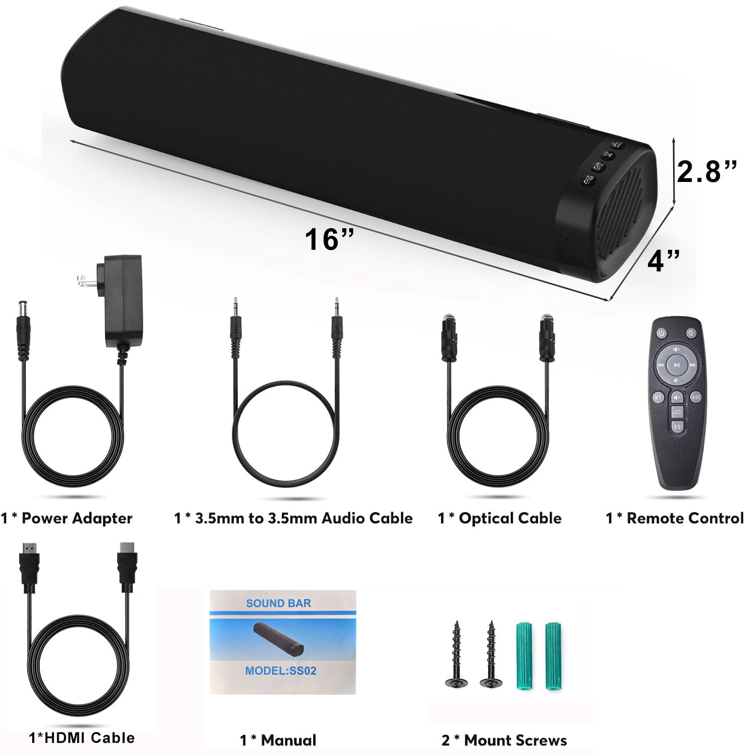 Aursear Sound Bar with Subwoofer, Wired & Wireless Bluetooth Soundbar for TV, 3D Surround Home Audio TV Speakers