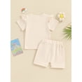 thumbnail image 4 of Bslissey Toddler Baby Girls Summer Clothes Ruffle Short Sleeve Letter Floral Print Tops + Drawstring Shorts 2Pcs Outfits Infant Cute Short Pants Sets 6M 12M 18M 24M 3T, 4 of 9