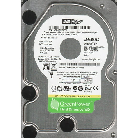WD6400AACS-00G8B0, DCM EARNHT2MAB, Western Digital 640GB SATA 3.5 Hard Drive