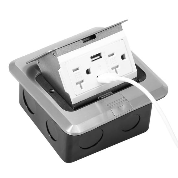 AEVXKHI Pop up Floor Outlet Floor Kit, Waterproof Electrical Outlet Cover Box with 4.8A USB A & Type C Charge and 20 Amp Tamper Resistant plug Receptacle Box for Countertop Office Home