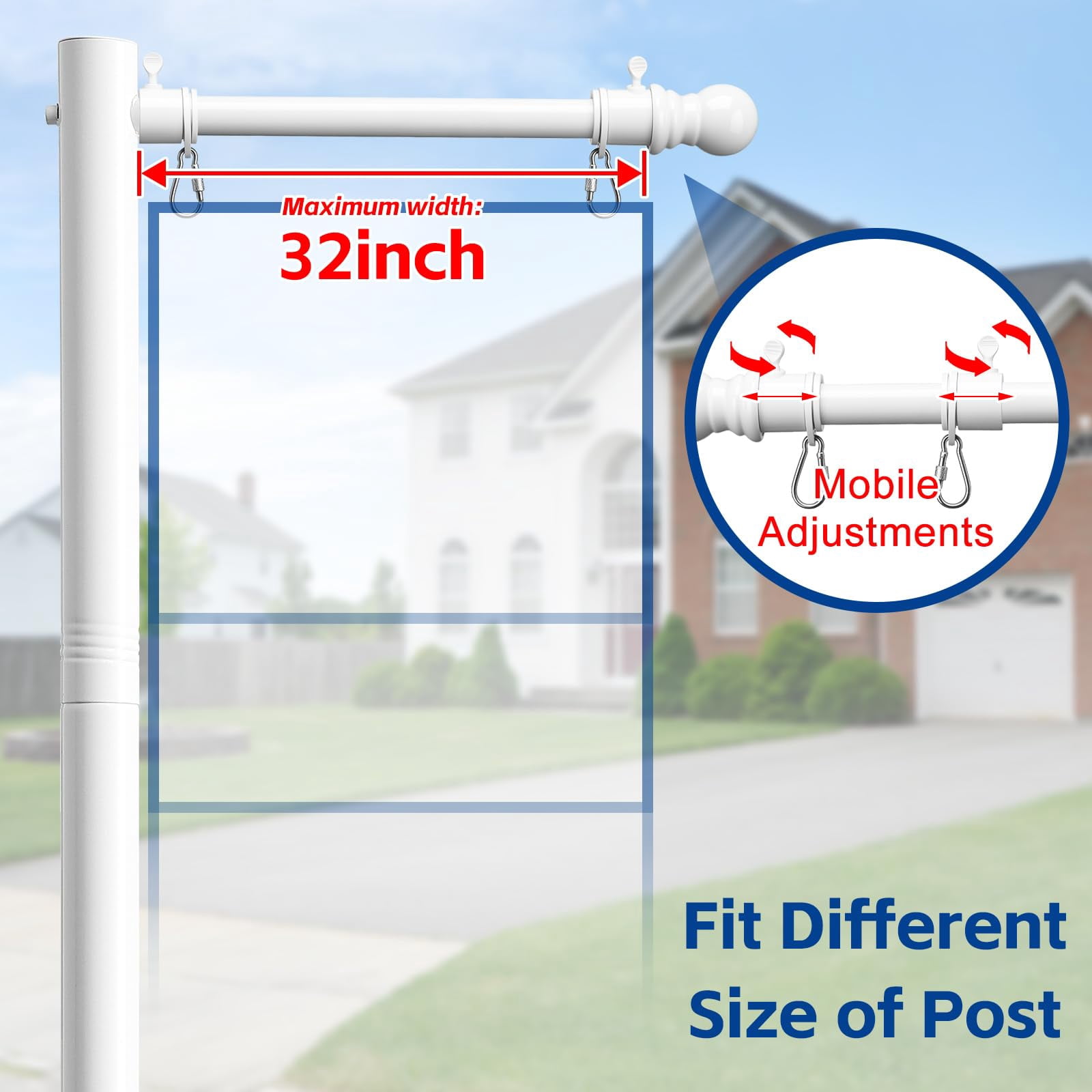 FLY HAWK Real Estate Sign Post 7ft Tall, Realtor Yard Sign Post for Open House and Home for Sale Outside, 32" Arm Holds up to 25" Sign, White (No Sign Included)