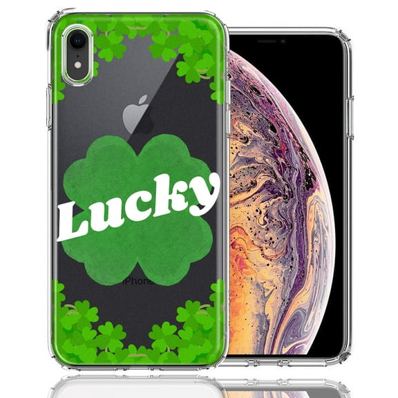MUNDAZE for Apple iPhone XR Lucky St Patrick's Day Shamrock Green Clovers Double Layer Phone Case Cover