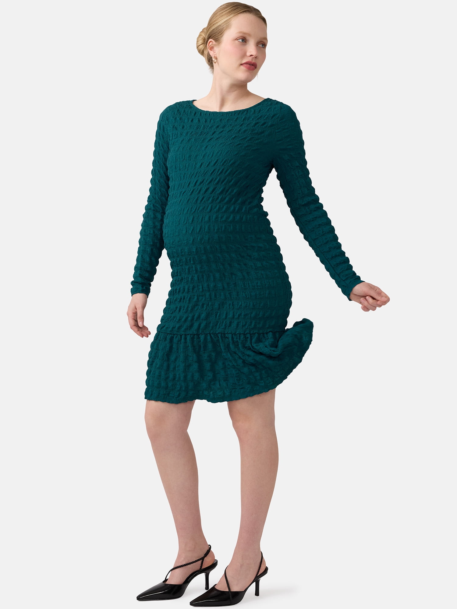 Ingrid & Isabel For Every Belly Women’s Maternity Smocked Midi Dress with Long Sleeves, Sizes S-XXL