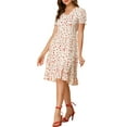 thumbnail image 5 of Allegra K Women's Chiffon Ruffled V Neck Vintage Floral Midi Dress, 5 of 6