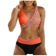thumbnail image 1 of Huesdet Ensemble Bikini pour Femmes Maillots de Bain Deux Pièces Taille Haute Col Rond Bretelles Réglables Texturé (Orange, P), 1 of 9