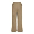 thumbnail image 5 of Women Pants Plus Size Casual Cotton Linen Solid Color Drawstring Elastic Waisted Wide Leg Pants Beige 3XL, 5 of 6