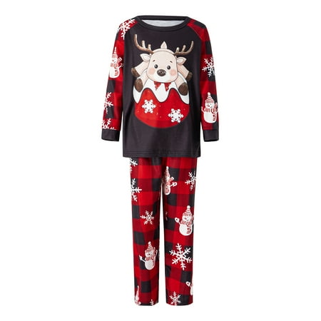 

Family Matching Christmas Pajamas Set Long Sleeve Cute Cartoon Elk Print Tops + Plaid Pants Set/Romper Sleepwear