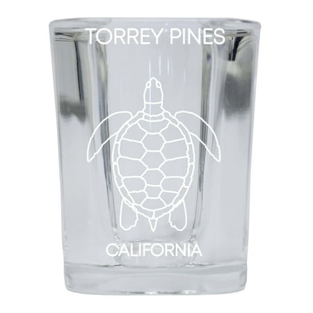 

Torrey Pines California Souvenir 2 Ounce Square Shot Glass laser etched Turtle Design